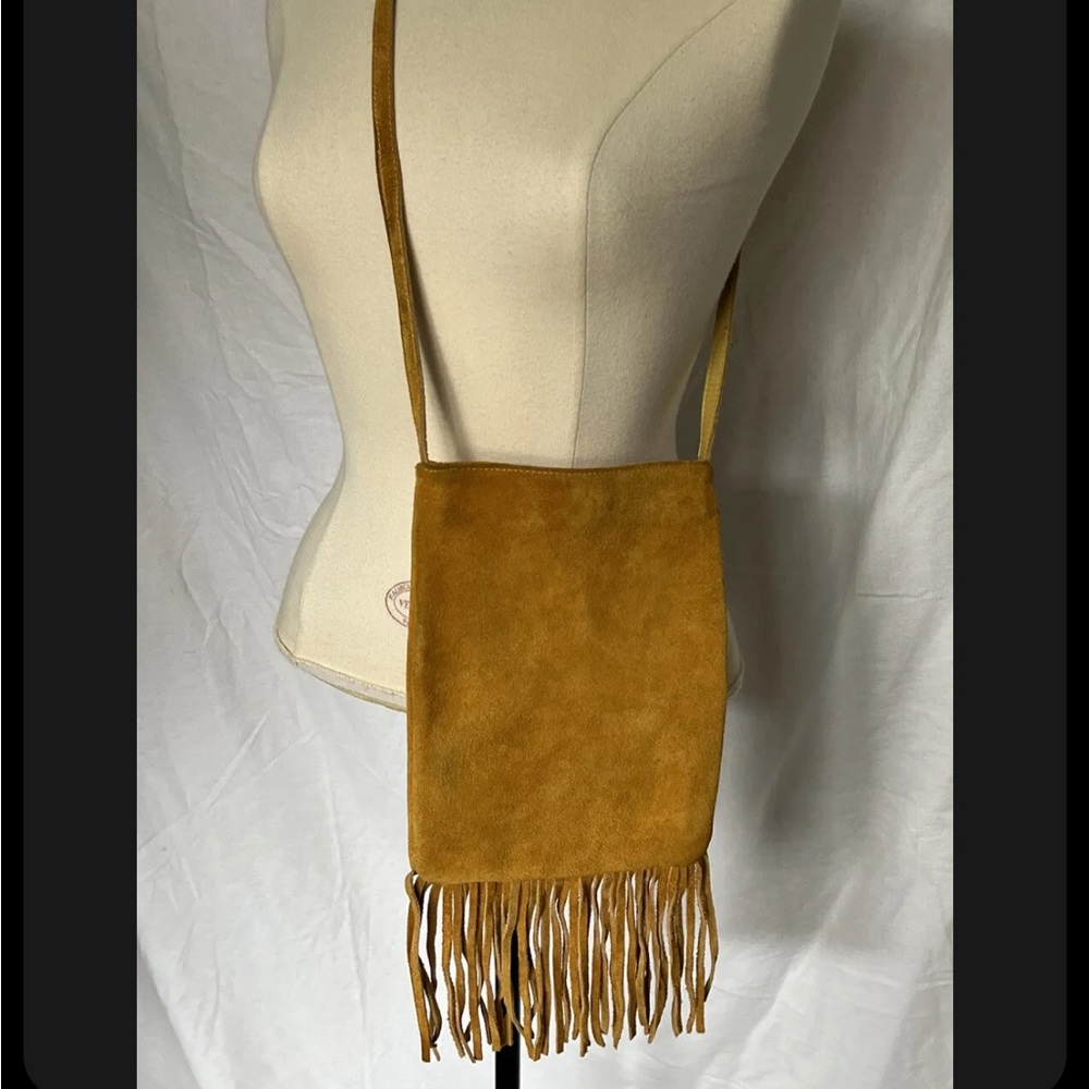 IFO New York Mustard Suede Fringe Handbag Crossbody Small